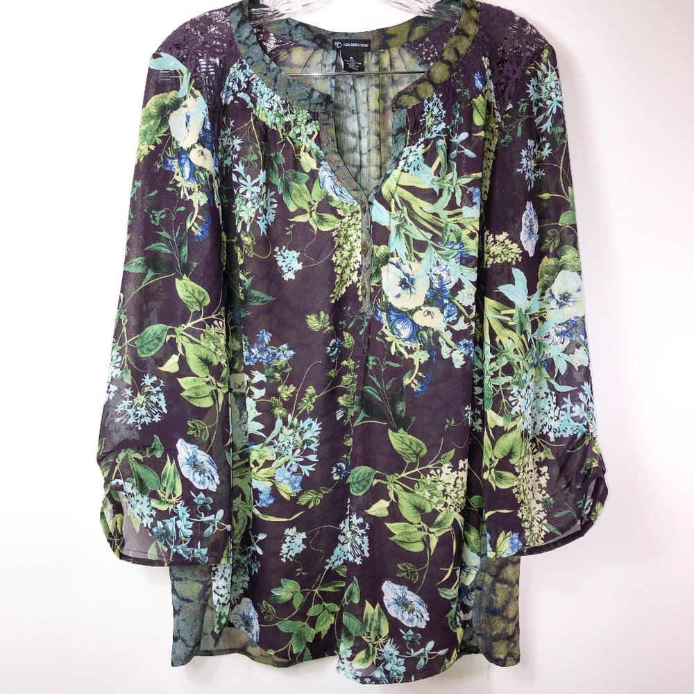 new directions Floral Tunic in Purple, Green, Blue